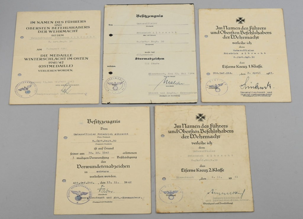 General Assault Badge 50, Large Award Document Grouping Awarded to Art Uffz Albrecht