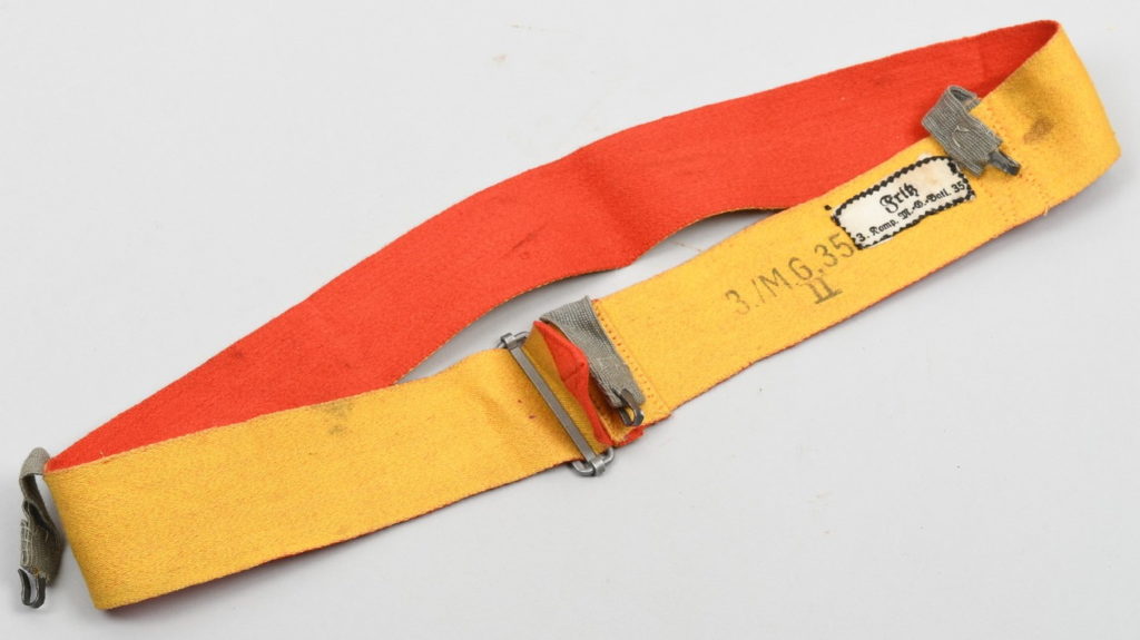 Named and Unit Stamped 3./MG.35 II War Games Helmet Strap 