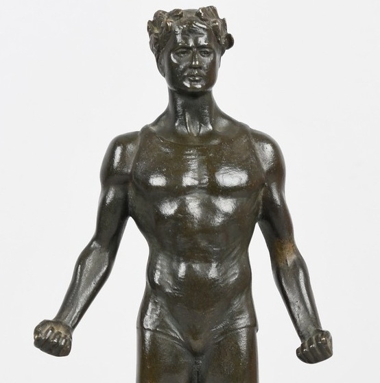 Highly Decorative Bronze Sculpture on Marble Sockel, 100m Lauf 2.Preis 3.9.1938