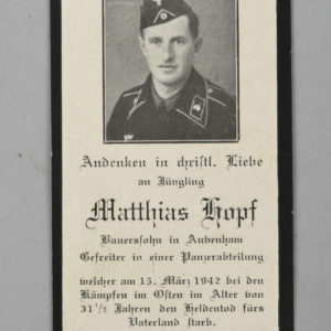 Heer Panzer Gefreiter Matthias Hopf Death Card