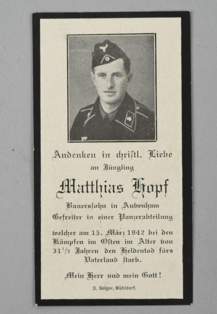 Heer Panzer Gefreiter Matthias Hopf Death Card