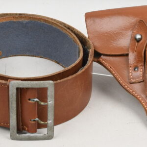 Heer / Luftwaffe Named Major Pape Brown Leather Officer's Belt and 7,65 Mauser Holster 