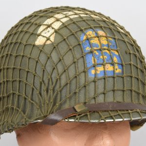 WWII US M1 Helmet Swivel Bale Shell and Liner with Painted ESB Engineer Special Brigade Emblem and Net