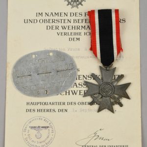 Transport Gegreiter F Müller KvK 2'class Award Document, Medal and Dog Tag 