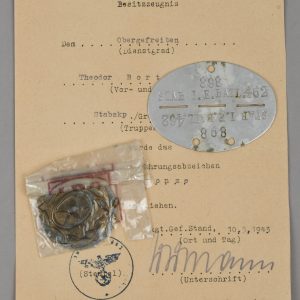 Drivers Badge in Bronze with Award Document and Dog Tag Grouping