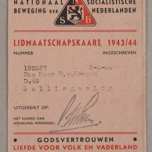Dutch NSB 1943 - 1944 Membership Card / Booklet